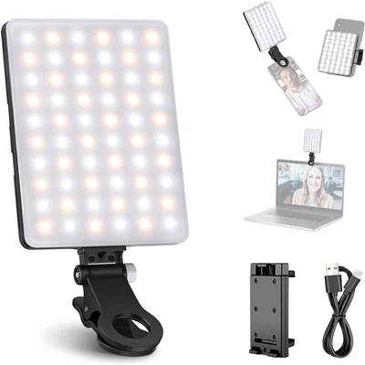 Dual Clip 60LED oppladbart lys for telefon/nettbrett/bærbar video