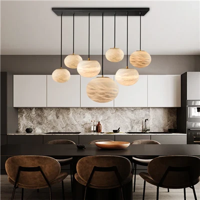 Moderne Rund Marmor Pendel Lampe Med Svart Base Tak For Kitchen Island
